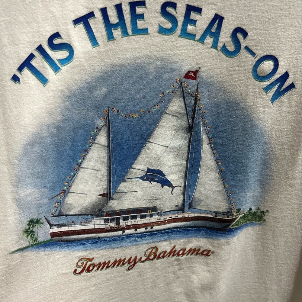 Tommy Bahama Cream Short-Sleeve Tee with Blue Marlin Logo